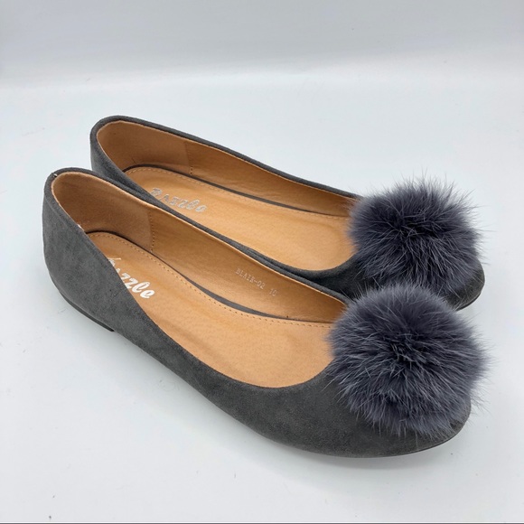 Pazzle Shoes - Pazzle | Grey Pom-Pom Blair Slip On Flats 10